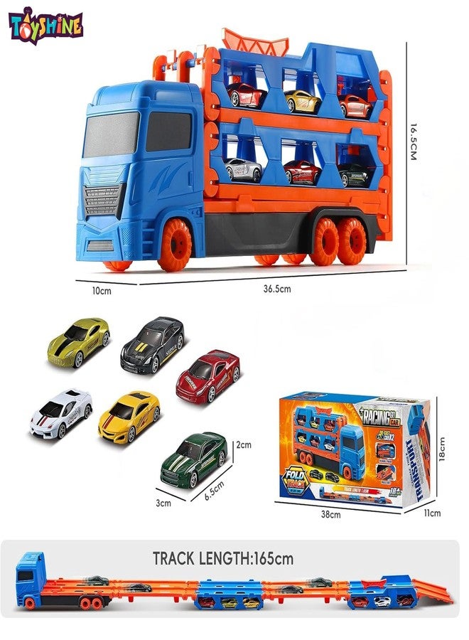 توي شاين لعبة شاحنة النقل والتخزين "توي شاين بيج هولر" القابلة للطي، مع مضمار سباق قابل للطي وسيارتين مصبوبتين، مناسبة للأطفال من عمر 3 سنوات فما فوق. - Image 5